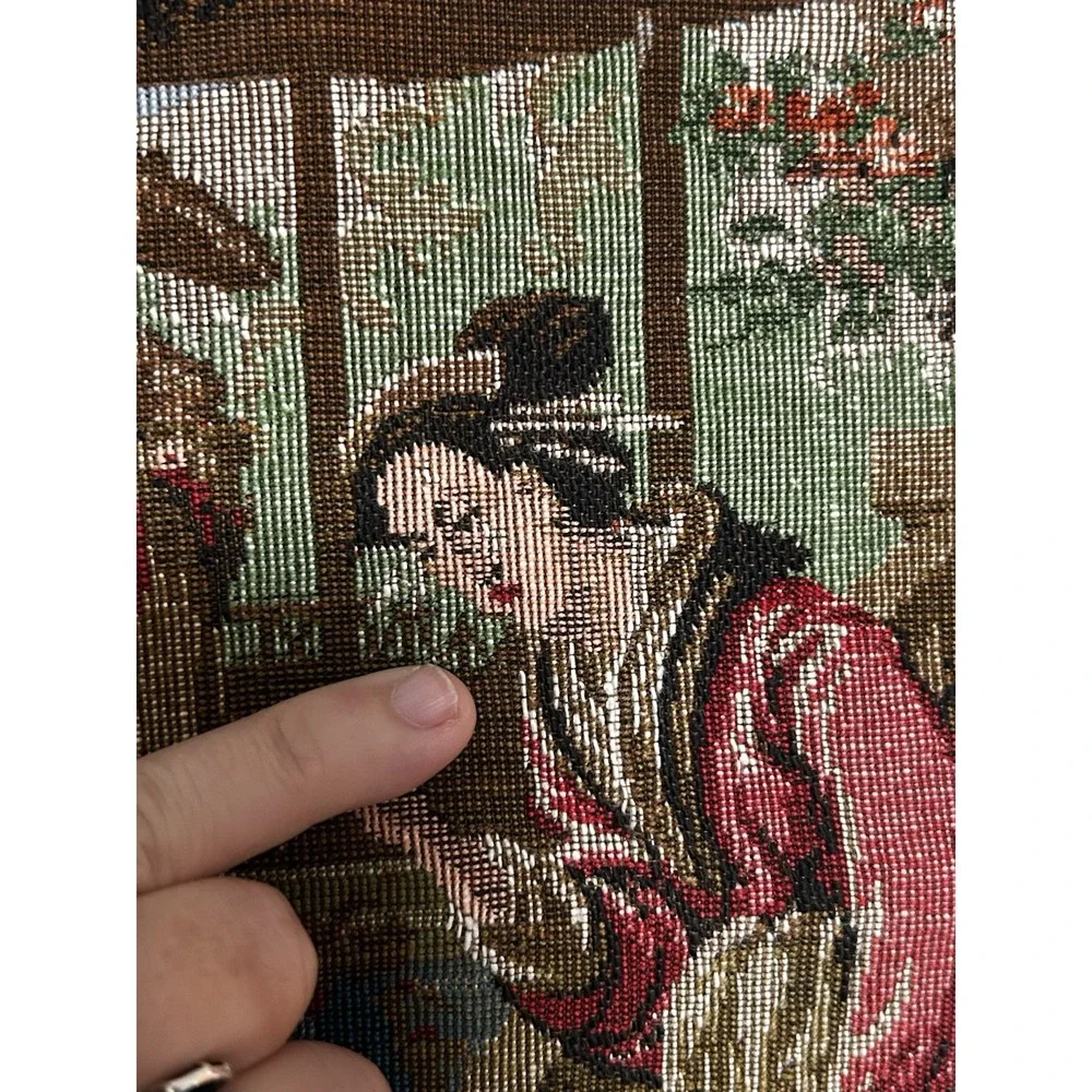 Vintage Japanese Geisha Theme Woven Tapestry GOBELINS Collection Belgium 20x19
